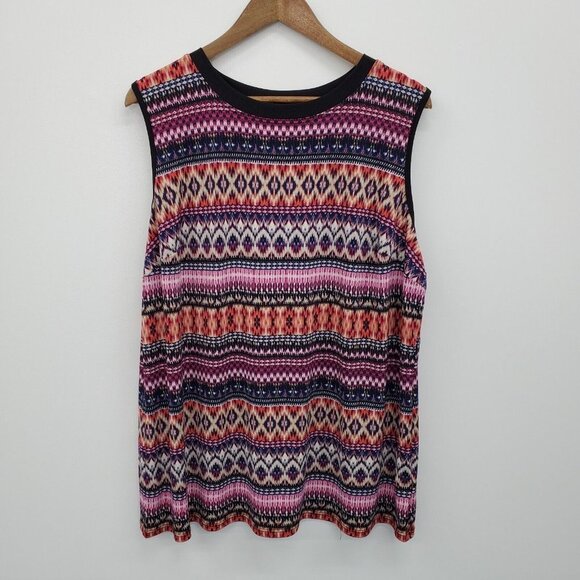 Alyx Womens Multicolor Sleeveless Geometric Print Top Blouse Plus Size 1X Casual - Picture 1 of 10